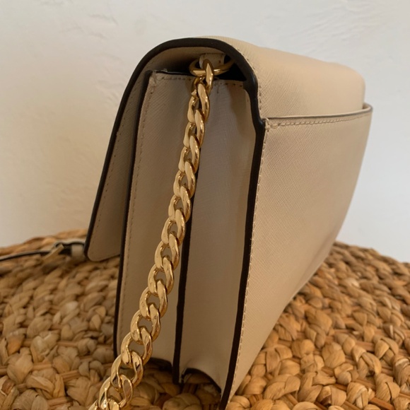 Michael Kors Leather Crossbody Flap Closure Cream/Gold Accents - Picture 6 of 10